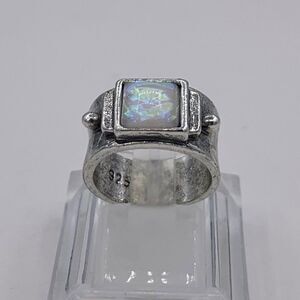Ring, NWOT, chunky 925 sterling silver, fire opal, sz 6 or 7, brutalist, boho,